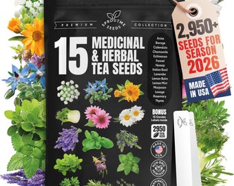 Herbal Tea Seed Kit, 15 Variety Medicinal Herb Seeds, Non-GMO Garden Seeds with Plant Markers