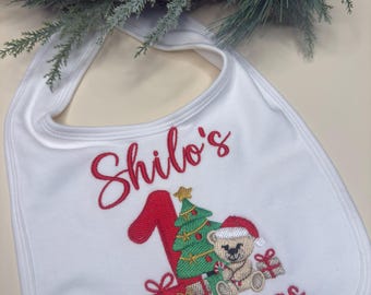 Personalised Baby's 1st Christmas Embroidered Bib, Custom Name, Festive Gift, Keepsake, Christmas Outfit, Baby's First Christmas