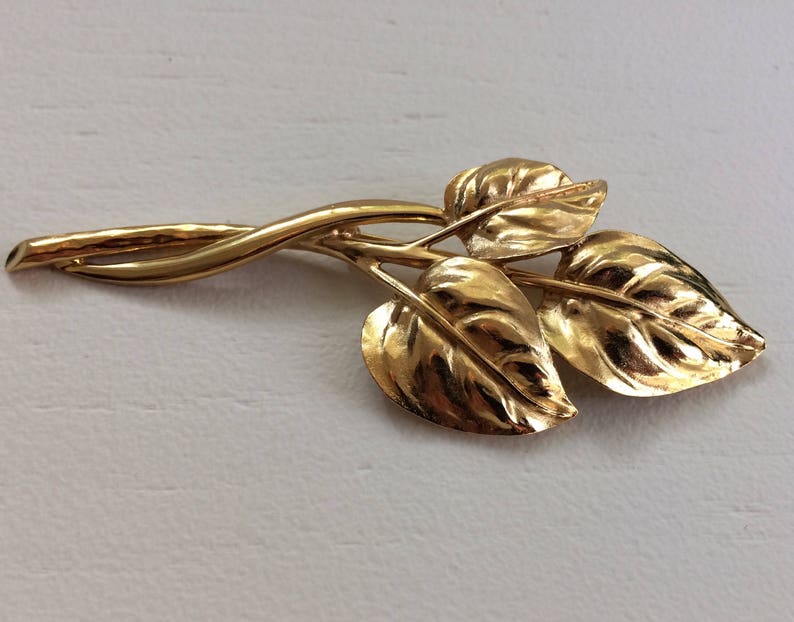 Vintage Trifari TM Goldtone Long Stem Leaves Pin Leaf Brooch - Etsy