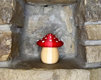 Pilz Trinket Glas - 3D gedruckt Cottagecore Aufbewahrungsbox | Hübscher Aufbewahrungsbehälter mit Schraubverschluss | Feen Garten Schreibtisch Organizer | Pilz Geschenk