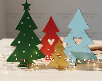 Plantilla vectorial SVG de árbol de Navidad de madera cortado con láser para decoración navideña. Patrón DXF.