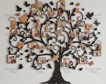 Laser cut Family Tree Photo Frames SVG bundle glowforge wood family photo frame svg files Vector laser template DXF Pdf Eps cnc pattern