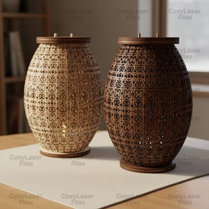 Laserskurna dekorativa stående golvlampa i trä SVG glowforge trälampa skärfiler vektormallfil DXF Pdf Eps CNC-mönster