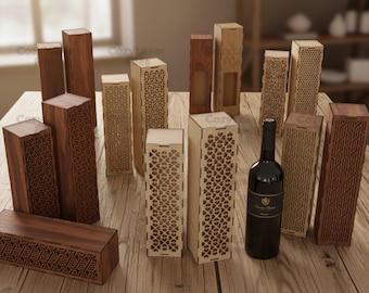Laser cut 7 Wine Boxes 3d puzzle SVG bundle glowforge wood wine holder package cutting files Vector template file DXF Pdf Eps cnc pattern