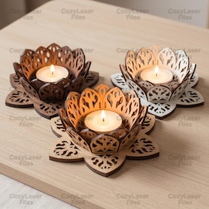 Laser cut Candle holder 3d puzzle SVG glowforge wood organizer cutting files Vector template DXF Pdf Eps cnc pattern