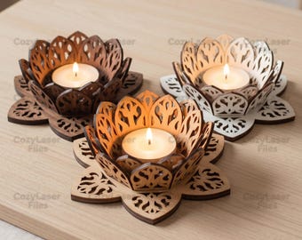 Laser cut Candle holder 3d puzzle SVG glowforge wood organizer cutting files Vector template DXF Pdf Eps cnc pattern