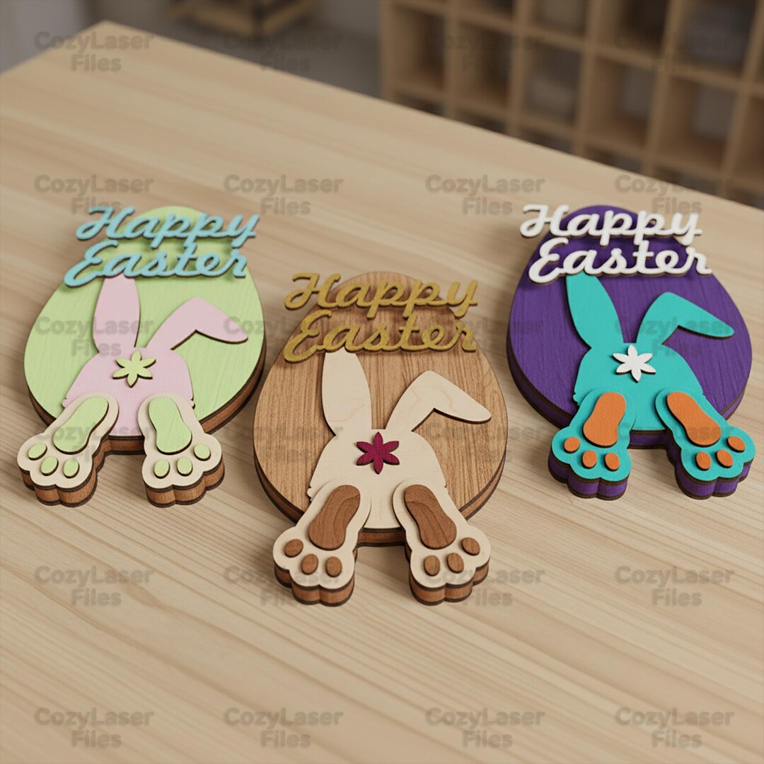 Laser Cut Easter Bunny and Eggs SVG Glowforge Vector Template File DXF ...
