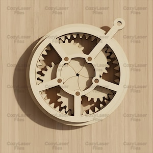 Laser cut Mechanical toy with gears puzzle SVG glowforge wood iris files Vector template file DXF Pdf Eps cnc pattern
