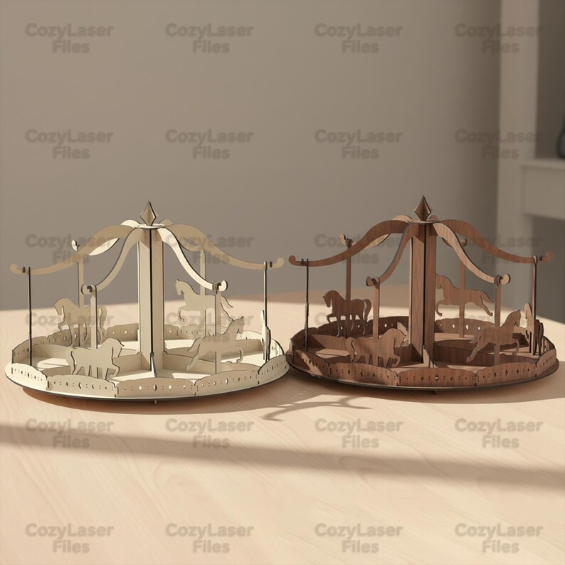 Laser Cut Carousel 3d Toy Puzzle SVG Glowforge Wood Cutting Files ...