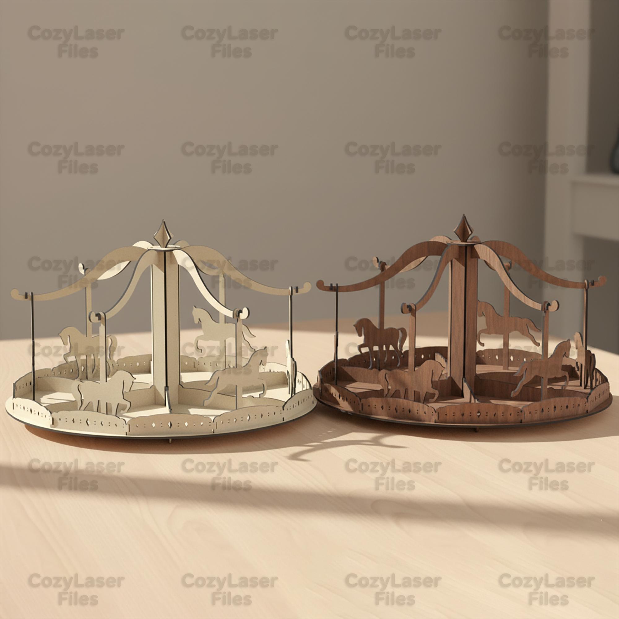 Laser Cut Carousel 3d Toy Puzzle SVG Glowforge Wood Cutting Files ...