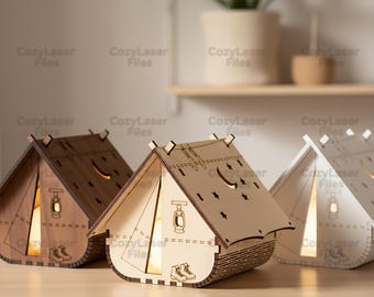 Laser cut Decorative Tent Shaped Table Lamp SVG bundle glowforge wood lamp svg files Vector laser template file DXF Pdf Eps cnc pattern