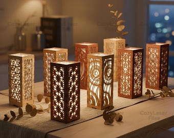 Laser cut Lamps set of 8 puzzle SVG bundle glowforge wood Animal lamp statue cutting files Vector template file DXF Pdf Eps cnc pattern