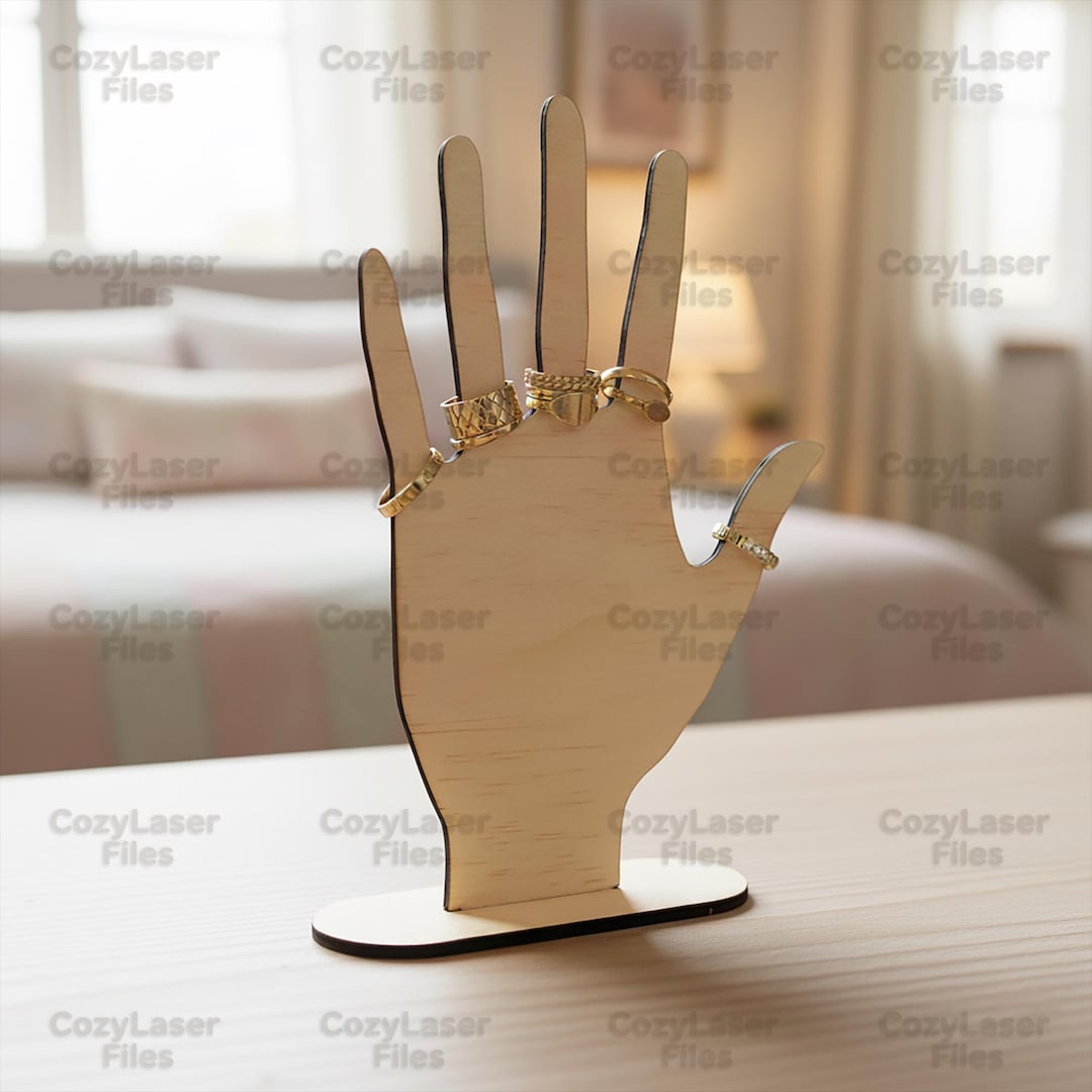 Laser Cut Wooden Hand Jewelry Stand SVG Bundle Glowforge Wood Statue ...