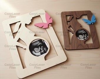 Laser cut pregnancy photo frame SVG glowforge Personalized Picture files Vector template DXF pattern