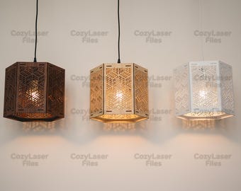 Laser cut Hanging Light Wooden Pendant Lamp 3d files SVG glowforge wood chandelier files Vector cutting template DXF Eps cnc pattern