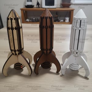 Laser cut Wooden Rocket 3d files SVG glowforge wood children toy files Vector cutting template DXF Eps cnc pattern