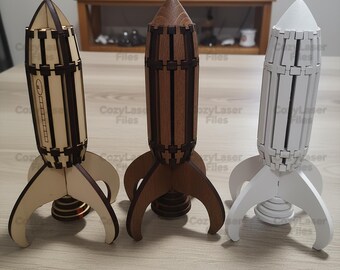 Lasergesneden houten raket 3D-bestanden SVG glowforge hout kinderen speelgoedbestanden vector snijden sjabloon DXF Eps cnc patroon