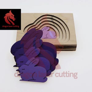 Laser cut Rabbits family Kids puzzle SVG bundle glowforge wood children toy svg files Vector laser template file DXF Pdf Eps cnc pattern