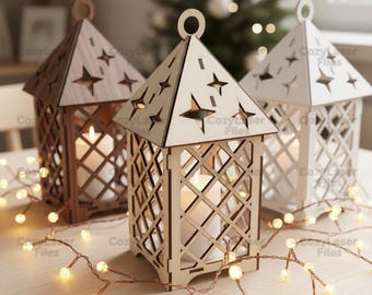 Laser cut Hanging lantern Christmas lamp decoration SVG  glowforge svg files Vector candleholder template file DXF Pdf Eps cnc pattern
