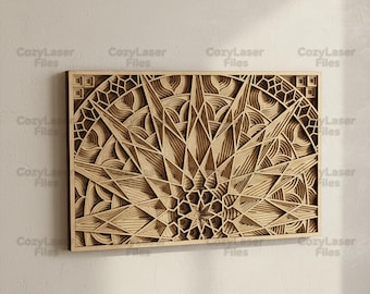 Laser cut Wooden Decorative Rectangle Multi Layered Mandala for Wall Art 3d SVG bundle glowforge files template Dxf Pdf Eps Cdr cnc pattern