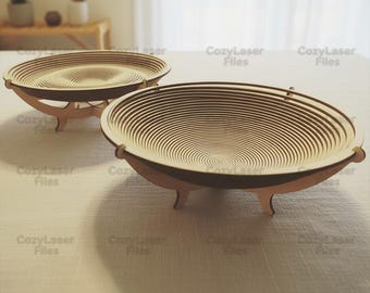 Pliki cięte laserowo, miski spiralne o dopasowanym kształcie, układanka 3D, SVG, drewniana miska Glowforge, szablon do cięcia wektorowego, DXF, PDF, Eps, wzór CNC