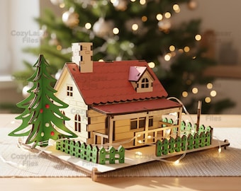 Laser cut Wooden miniature Decorative House glowforge wood castle svg files Vector laser template cut file Dxf Pdf Eps Cdr cnc pattern