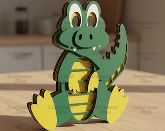 Laser cut layered alligator toy puzzle 3d puzzle SVG bundle glowforge wood toys svg files Vector laser template file DXF Pdf Eps cnc pattern