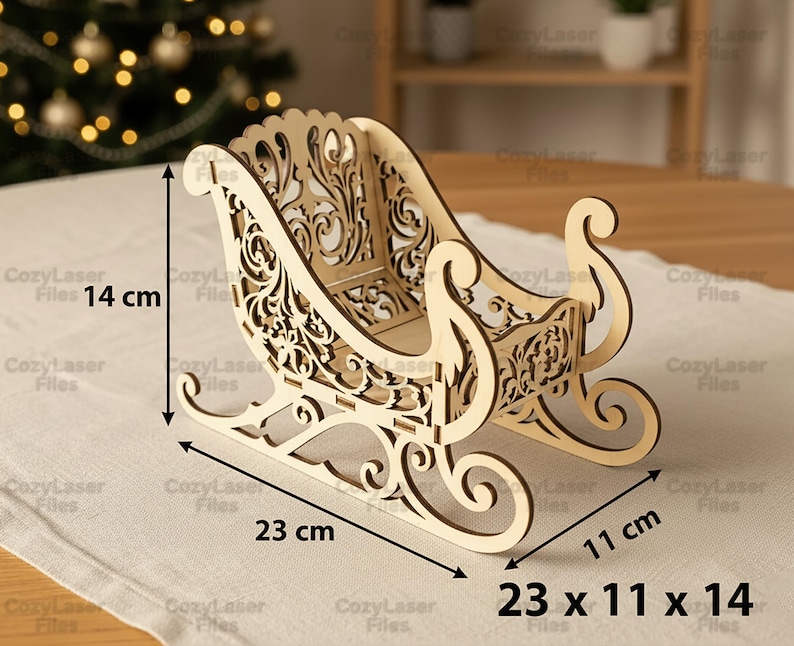 Laser cut files Candy bowl Sleigh of Santa Claus Christmas Decoration SVG bundle glowforge svg Vector laser template DXF Pdf Eps cnc pattern image 2