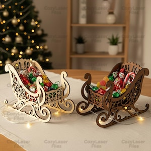 Laser cut files Candy bowl Sleigh of Santa Claus Christmas Decoration SVG bundle glowforge svg Vector laser template DXF Pdf Eps cnc pattern