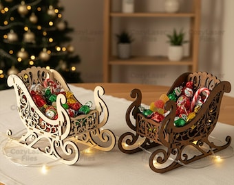 Laser cut files Candy bowl Sleigh of Santa Claus Christmas Decoration SVG bundle glowforge svg Vector laser template DXF Pdf Eps cnc pattern
