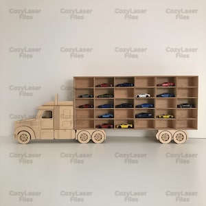 Camión de almacenamiento de automóviles cortado con láser de 3 y 4 mm, grabado láser, decoración de pared artística, paquete SVG, archivos Glowforge, archivo de plantilla vectorial, patrón CNC DXF Ai Pdf