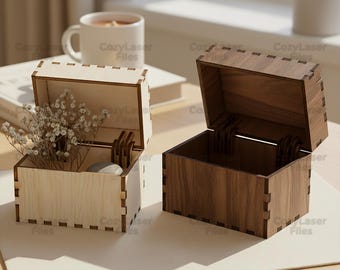 Laser cut Hinge box organizer 3d puzzle SVG bundle glowforge wood casket svg files Vector laser template DXF Pdf Eps cnc pattern