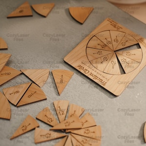 Cerchi di frazioni in legno tagliati al laser, giocattoli matematici per bambini, bundle SVG, glowforge, file svg per giocattoli per bambini, file modello laser vettoriale, DXF, PDF, EPS, modello CNC