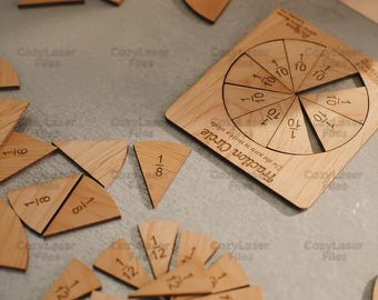 Laser geschnittene Holz Bruch Kreise Math Kinder Spielzeug SVG Bundle glowforge svg Kind Spielzeug Dateien Vektor Laser Vorlage Datei DXF Pdf Eps Cnc Muster
