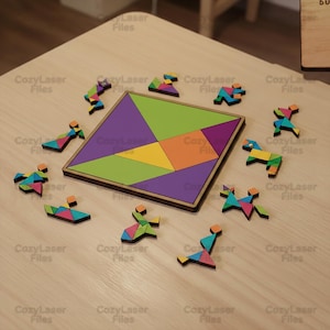 Laser cut Tangram Puzzle Brain Training Geometry kids toys SVG bundle glowforge svg files Vector laser template file DXF Pdf Eps cnc pattern
