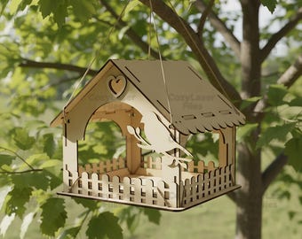 Laser cut Birdhouse Bird feeder organizer 3d puzzle SVG bundle glowforge wood house svg files Vector laser template DXF Pdf Eps cnc pattern