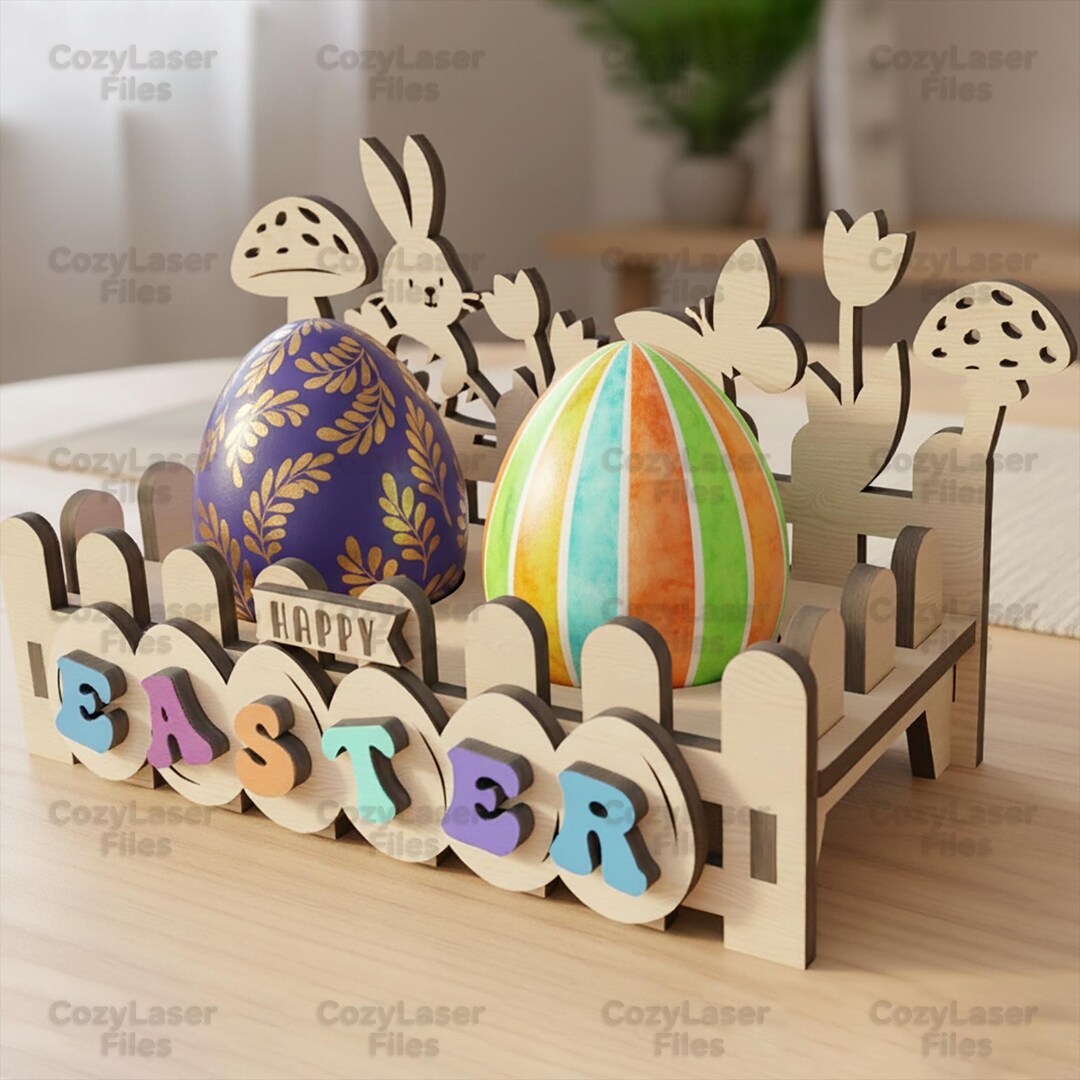 Laser Cut Easter Basket Bunny Eggs Holder SVG Files DXF Pdf Cnc Pattern ...