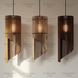 Wycinana laserowo lampa wisząca z drewna, plik 3D, pakiet SVG, pliki żyrandola z drewna Glowforge, szablon wektorowy, wzór DXF, Eps, CNC