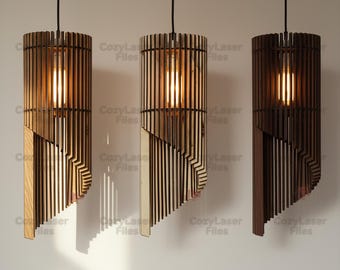 Laser cut Hanging lamp Wooden 3d file SVG bundle glowforge wood chandelier files Vector template DXF Eps cnc pattern