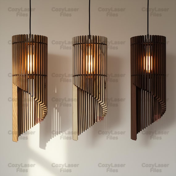 Laser cut Hanging lamp Wooden 3d file SVG bundle glowforge wood chandelier files Vector template DXF Eps cnc pattern