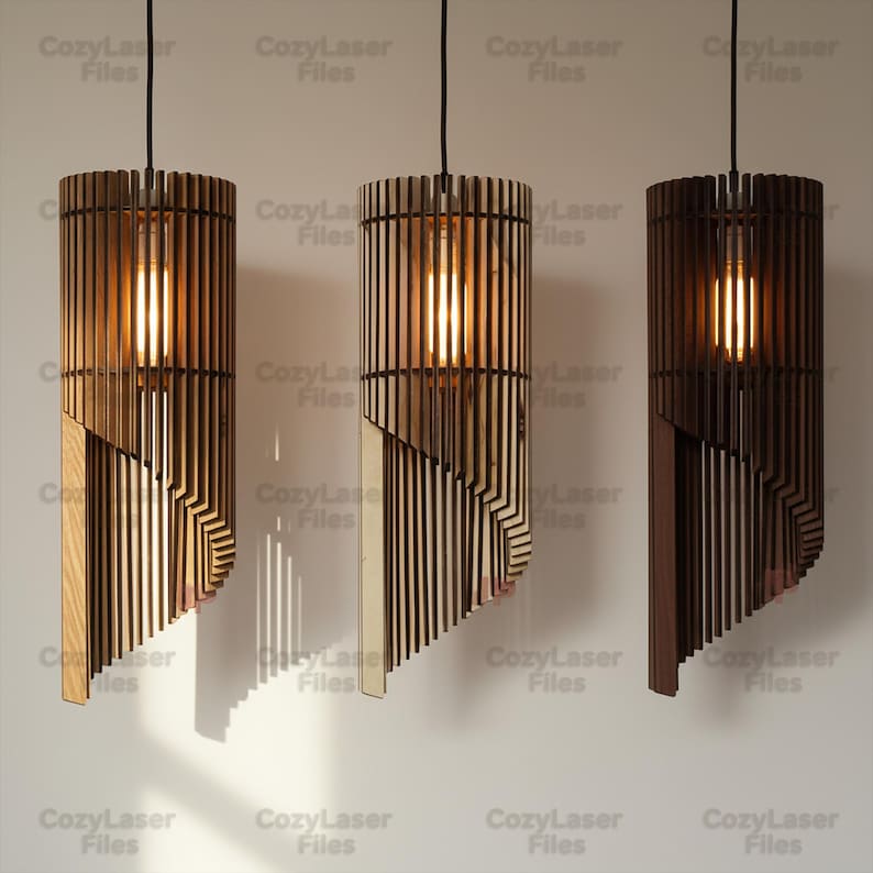 Lámpara colgante cortada con láser, candelabro de madera, archivos 3D SVG, paquete Glowforge, candelabro de madera, archivos SVG, plantilla láser vectorial, DXF, Eps, patrón CNC