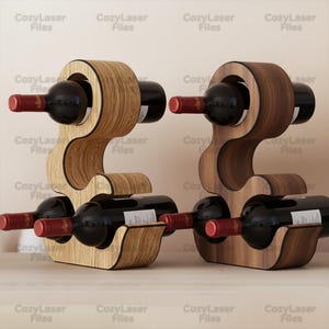 Laser cut Bottle stand 3d puzzle SVG bundle glowforge wood wine stand svg files Vector laser template file DXF Pdf Eps cnc pattern