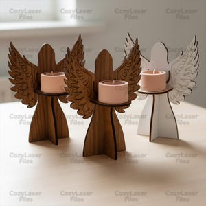 Candelabro de ángel cortado con láser, rompecabezas 3D decorativo, paquete SVG, juguete Glowforge, archivos SVG, plantilla vectorial, DXF, PDF, Eps, patrón CNC