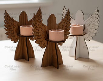 Laser cut Candlestick Angel Decorative 3D puzzle SVG bundle glowforge toy svg files Vector template DXF Pdf Eps cnc pattern