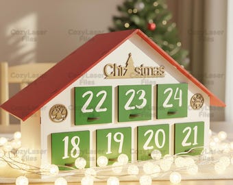 Laser cut files Advent Calendar House Christmas Decoration SVG glowforge Vector template DXF pattern