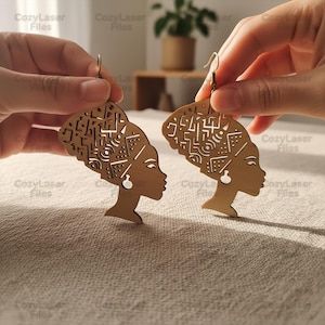 Laser cut files Egypt Queen Earrings 3d puzzle SVG bundle glowforge wood earrings svg Vector laser template DXF Pdf Eps cnc pattern