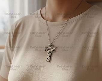 Laser cut Hanging crucifix around the neck wood Jesus 2d cross SVG bundle glowforge svg files Vector template file DXF Pdf Eps cnc pattern