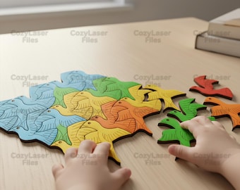 Lasergesneden Bird Kids puzzel SVG bundel glowforge hout kinderen speelgoed svg-bestanden Vector laser sjabloonbestand DXF Pdf Eps cnc patroon