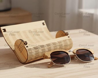 Laser cut files Sunglasses case box organizer 3d puzzle SVG glowforge wood case Vector template file DXF Pdf Eps cnc pattern
