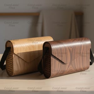 Bolso de madera cortado con láser, bolso de mujer, organizador 3D SVG, archivos de monedero de madera Glowforge, plantilla vectorial DXF, PDF, Eps, patrón CNC